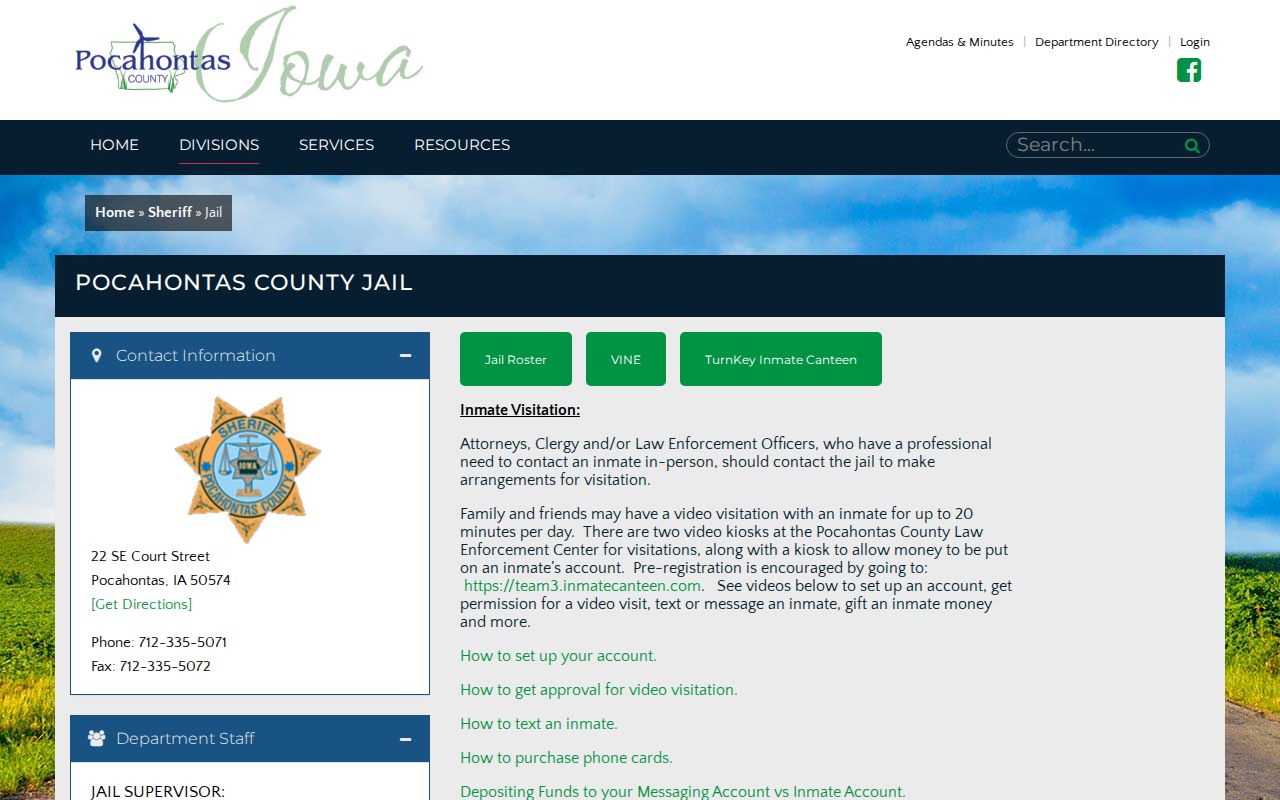Pocahontas County arrest roster and jail access page