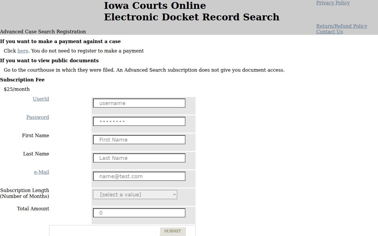 Pocahontas County criminal court Advanced Search registration
