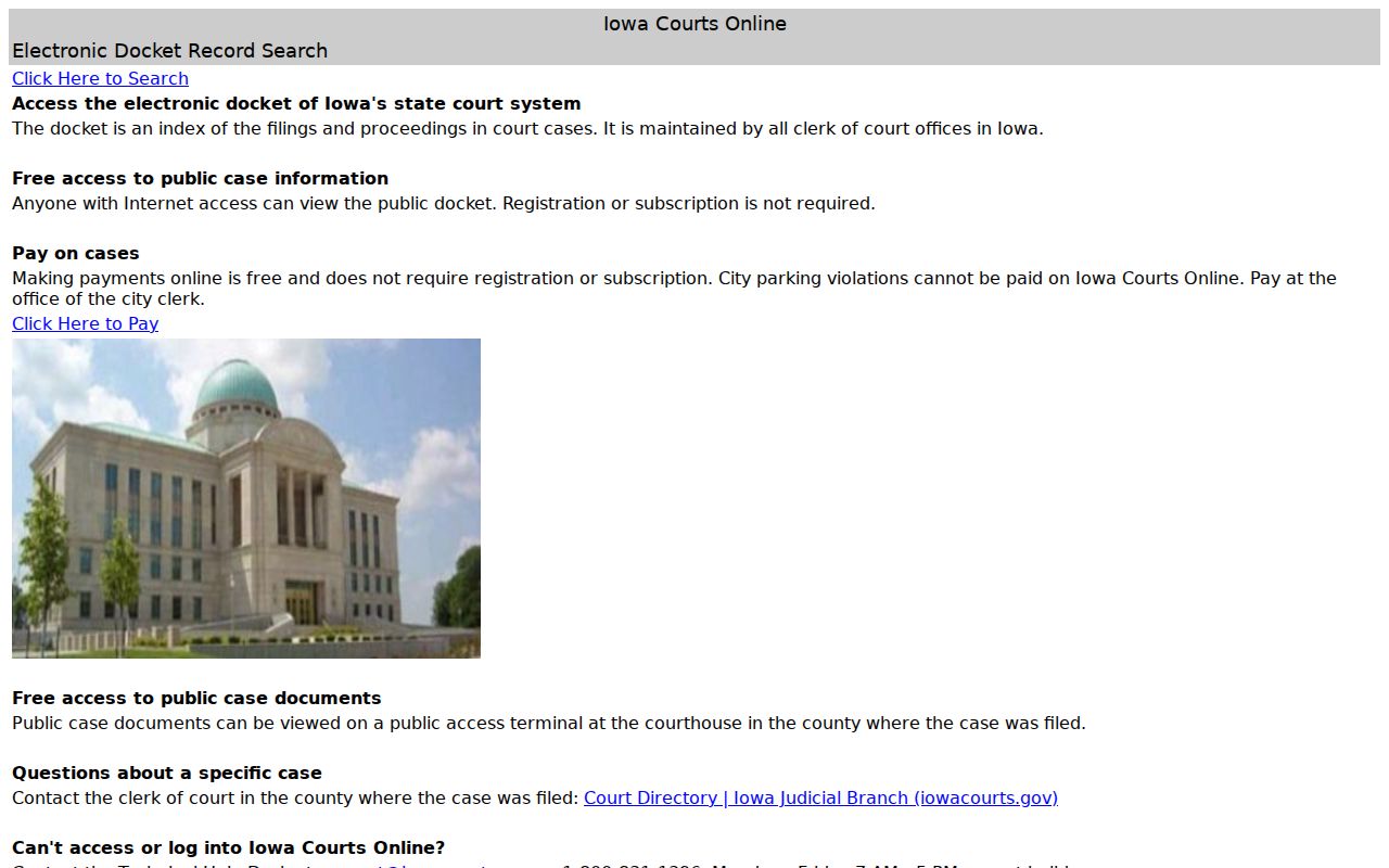 Pocahontas County criminal court case access through Iowa Courts Online