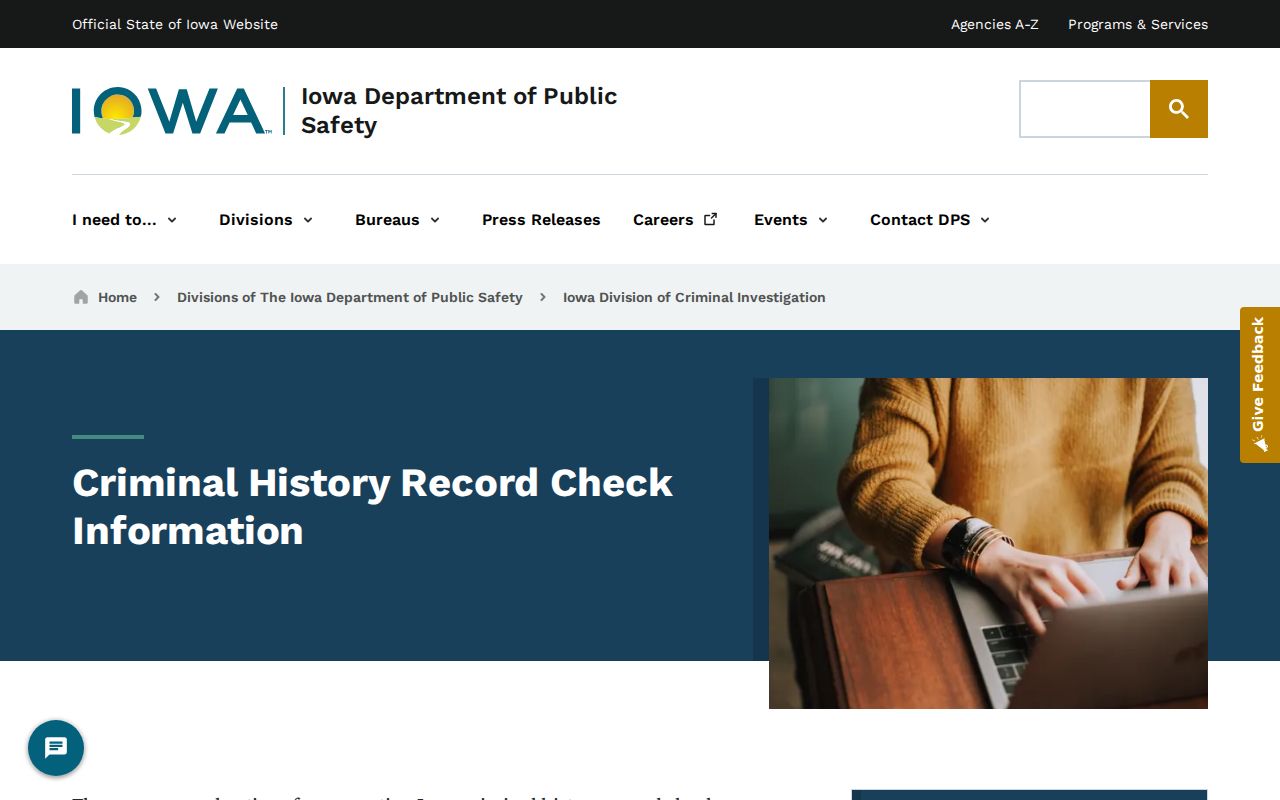 Pocahontas County criminal history Iowa DCI record check page