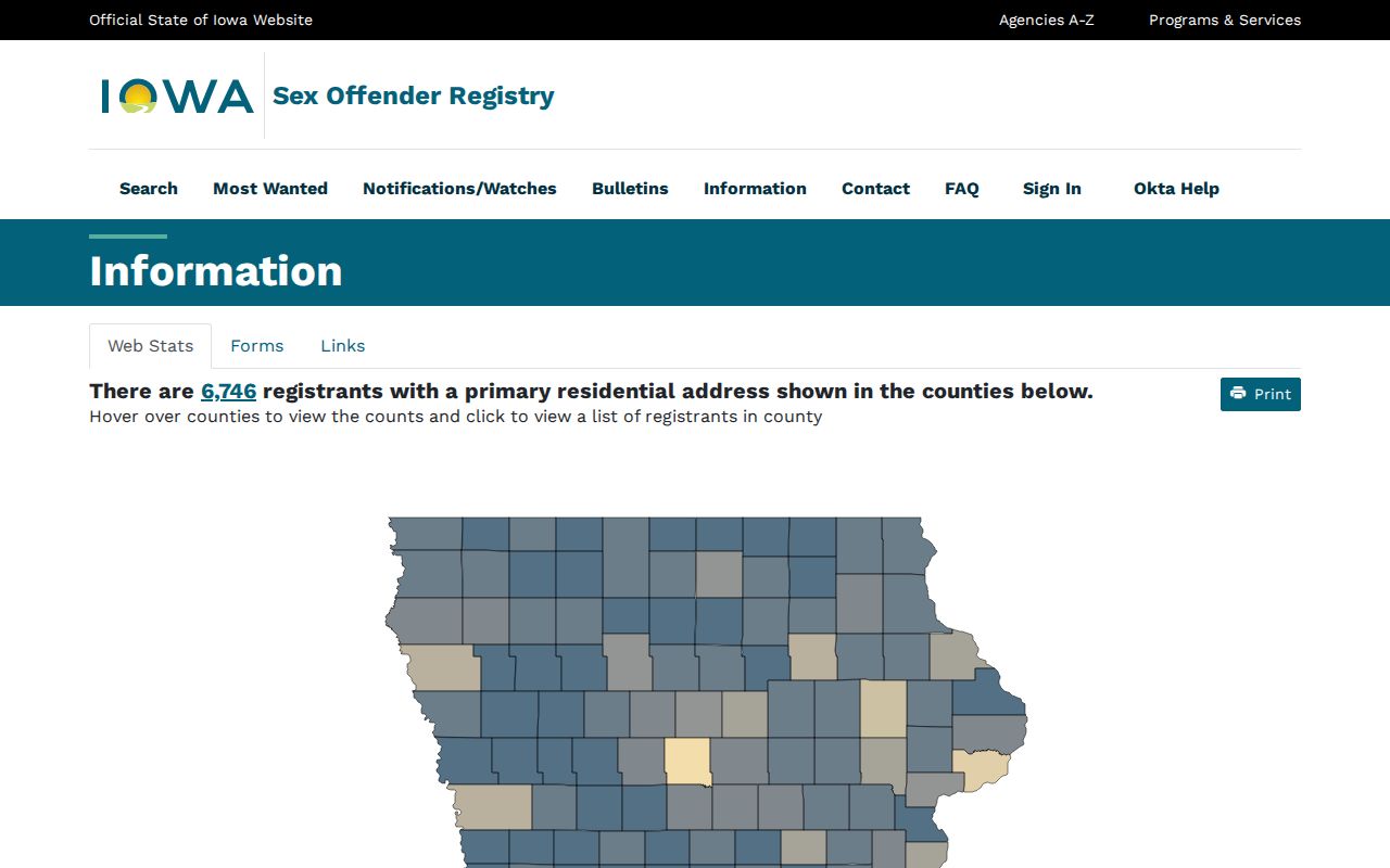 Pocahontas County sex offender registry statistics and heat map